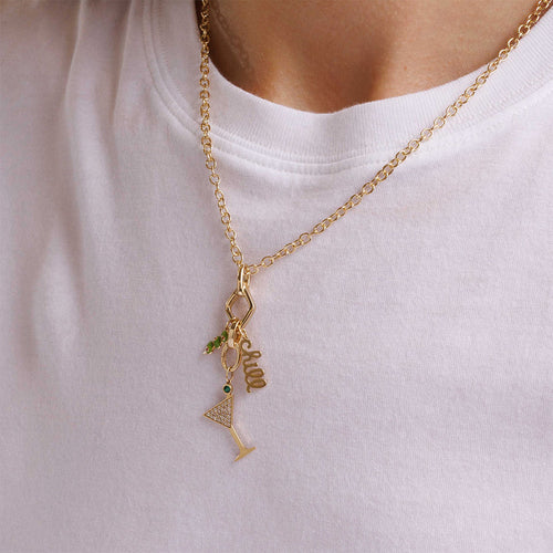 Gold & Diamond Martini Multi Charm Necklace