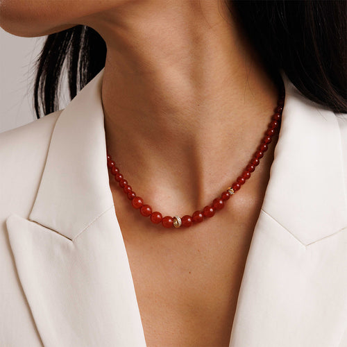 Gold & Diamond Multi Rondelle Carnelian Necklace