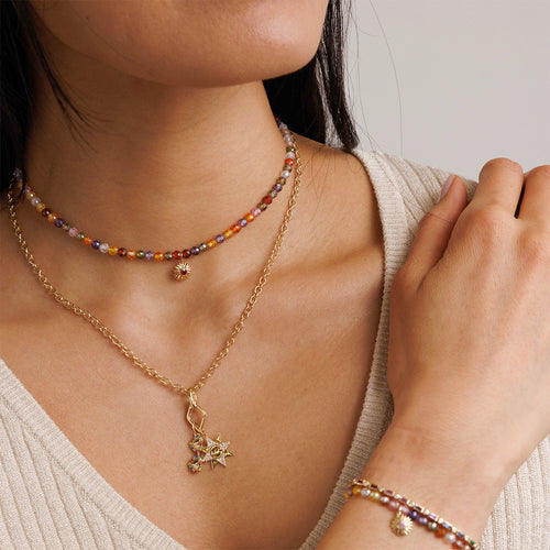 Gold & Diamond Heart Sunglasses & Sun Charm Necklace