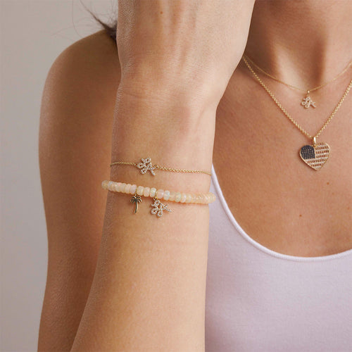 Gold & Diamond LA Script & Palm Tree Charms on Opal