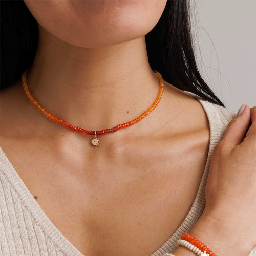 Gold & Sapphire Small Happy Face Sun on Fire Opal Choker Necklace