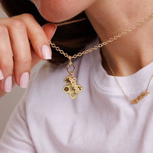 Gold & Diamond Enamel Terra Love Multi Charm Necklace