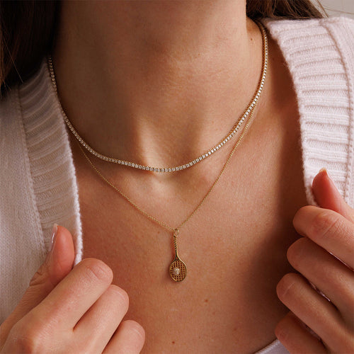 Kids Collection Gold & Diamond Tennis Racquet Necklace