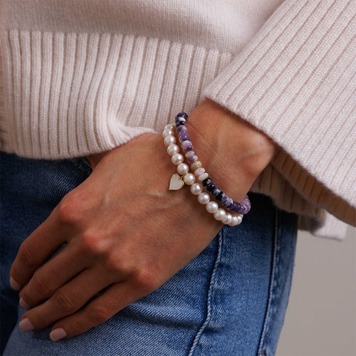 Gold & Diamond 6mm Pave Rondelle Bead on Purple Opal