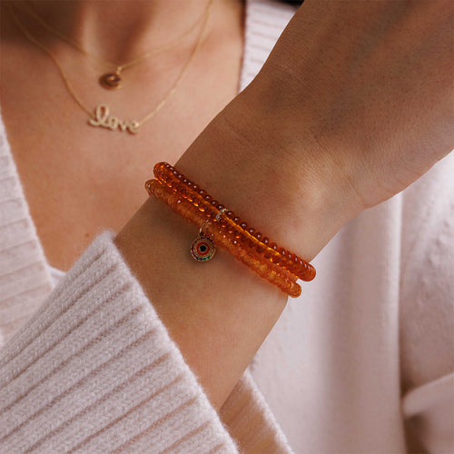 Gold & Diamond Multi Color Sapphire Small Pave Enamel Protective Eye on Spessartite