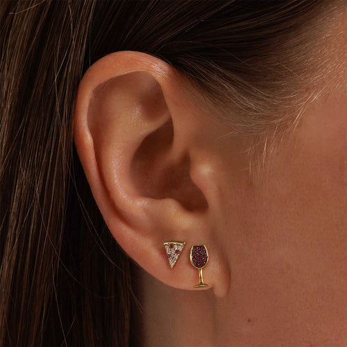 Gold Diamond & Ruby Pizza Slice Stud