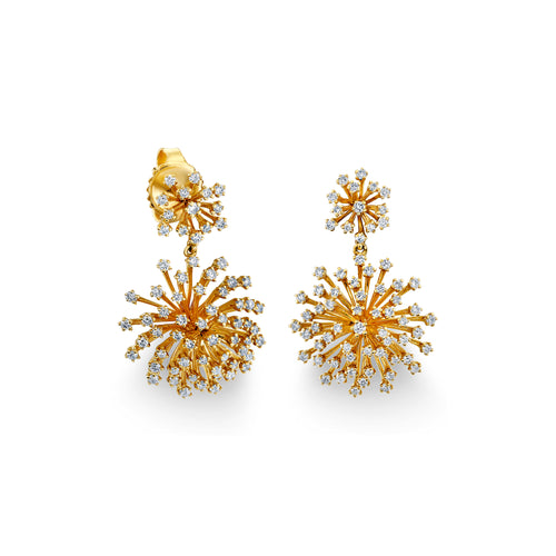 Gold & Diamond Burst Flower Desert Drop Earrings