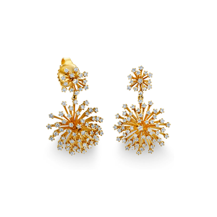 Gold & Diamond Burst Flower Desert Drop Earrings