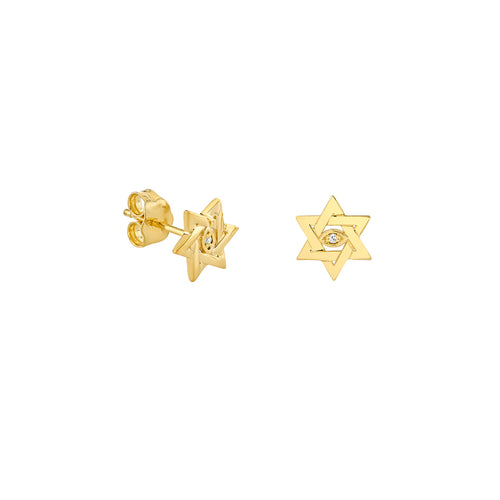 Gold & Diamond Marquise Eye Star Of David Stud