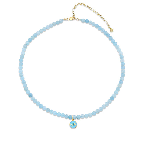 Kids Collection Gold & Diamond Enamel Eye Aquamarine Necklace
