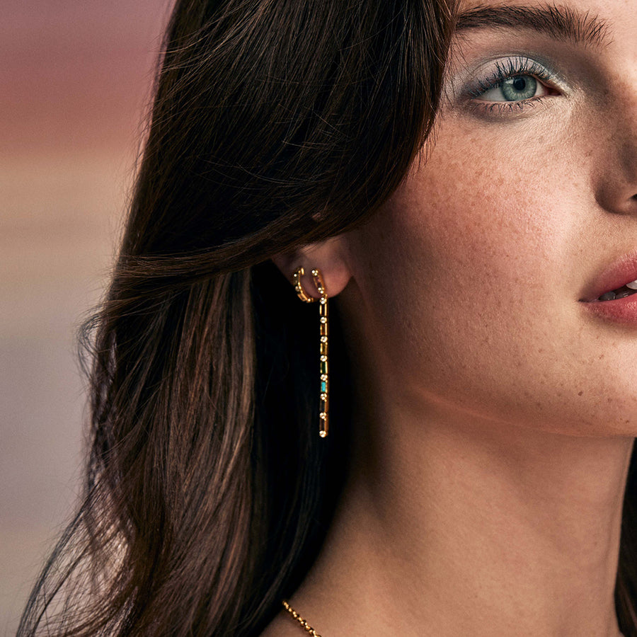 Gold & Rainbow Baguette & Bezel Drop Earrings - Sydney Evan Fine Jewelry