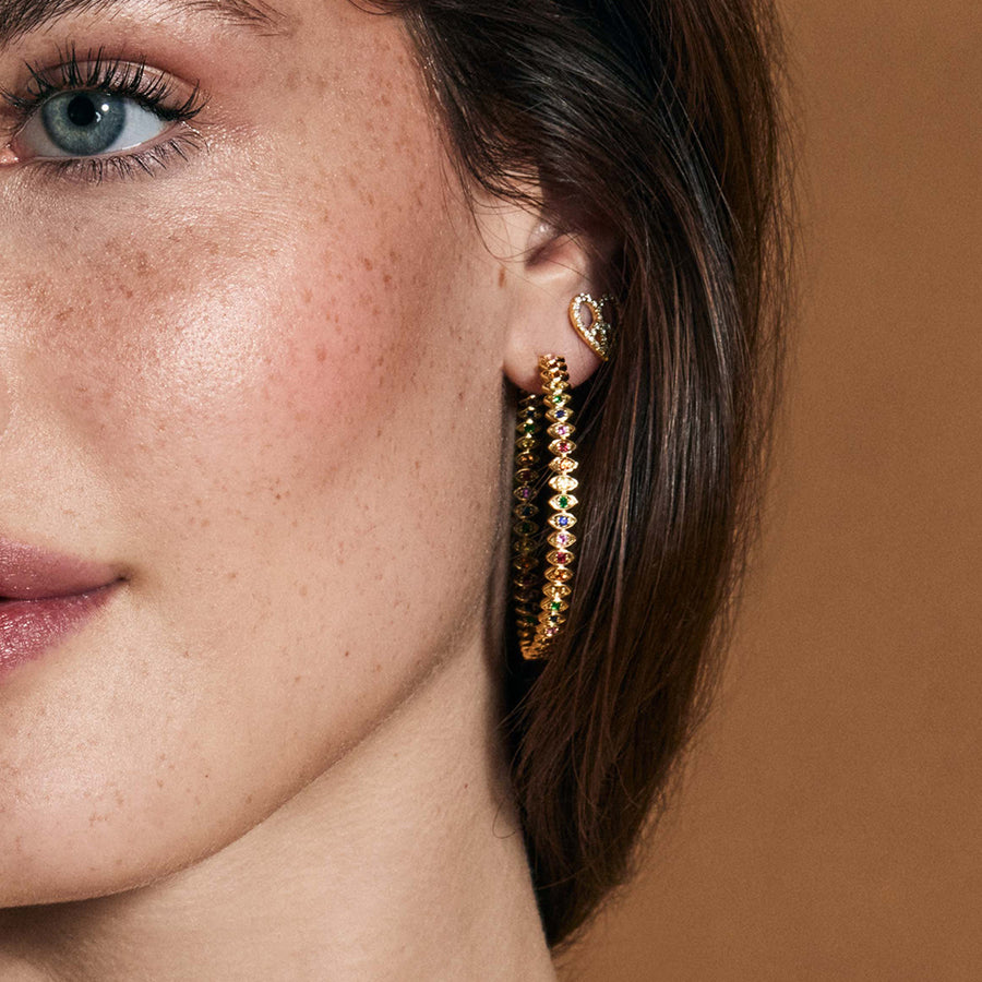 Gold & Rainbow Large Marquise Eye Hoops - Sydney Evan Fine Jewelry
