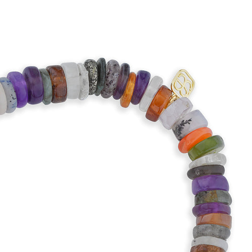 Men's Collection Gold & Diamond Hamsa on Rainbow Heishi