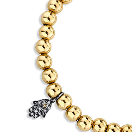 Men's Collection Black Rhodium & Diamond Small Hamsa on Gold Beads