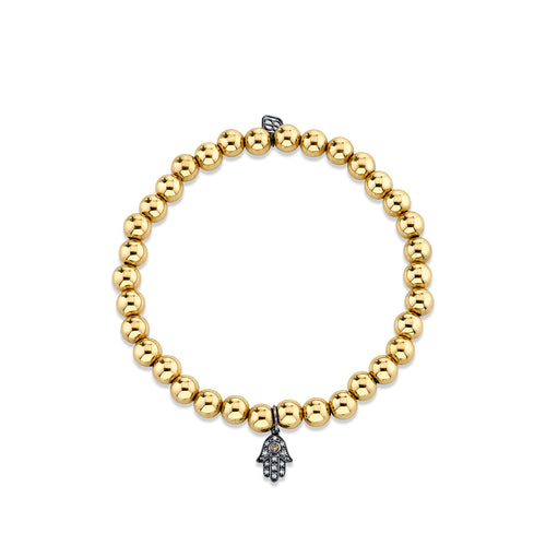 Men's Collection Black Rhodium & Diamond Small Hamsa on Gold Beads