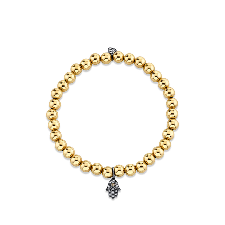 Men's Collection Black Rhodium & Diamond Small Hamsa on Gold Beads - Sydney Evan Fine Jewelry