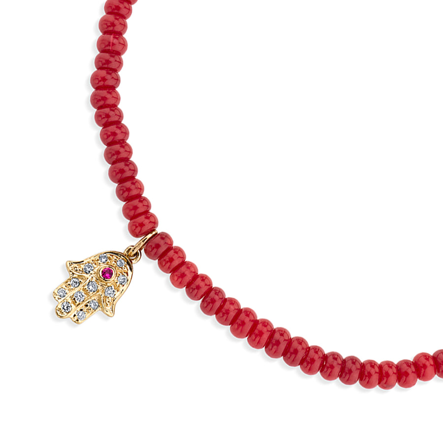 Gold & Diamond Mini Hamsa on Red Bamboo Coral - Sydney Evan Fine Jewelry