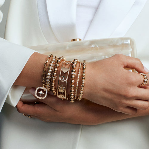 Gold & Diamond Large Open Icon Hinge Bangle