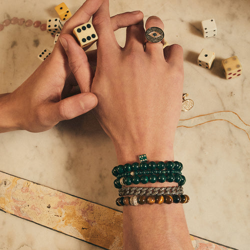 Men's Collection Gold & Diamond Eternity Rondelle on Malachite