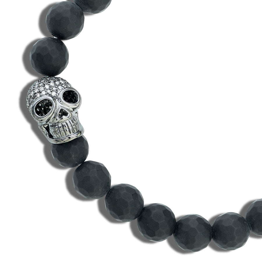 Men's Collection White Gold & Pave Diamond Skull on Onyx - Sydney Evan Fine Jewelry