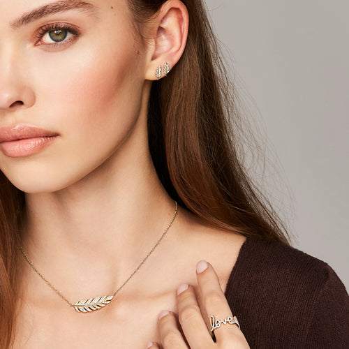 Gold & Diamond Small Feather Stud