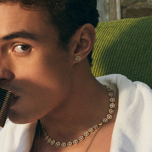 Men's Collection Gold & Diamond Small Happy Face Stud