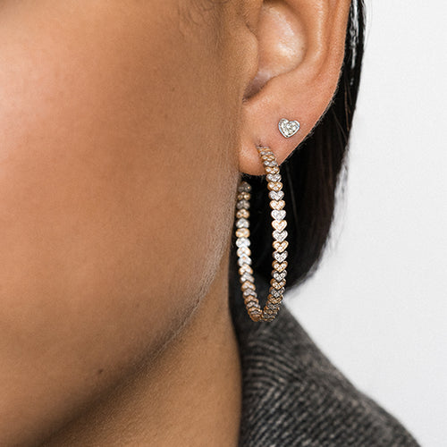 Two Tone Gold & Diamond Large Heart Eternity Hoops