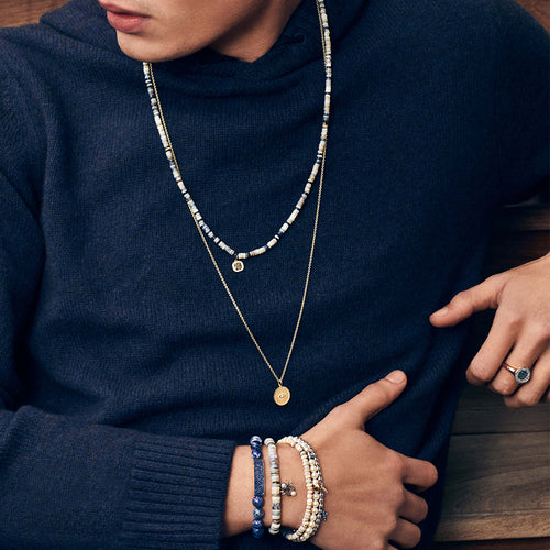 Men's Collection Gold & Diamond Clover Australian Opal Heishi Necklace