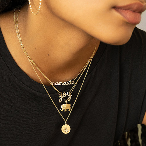 Gold & Diamond Namaste Script Necklace