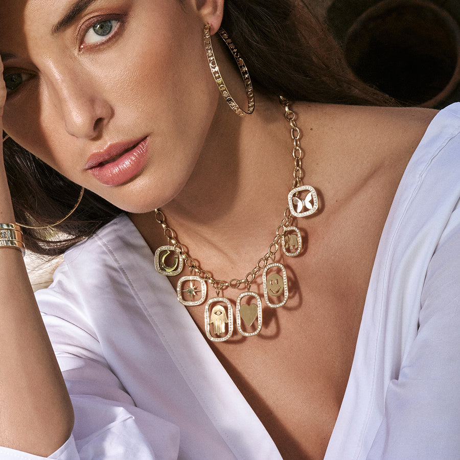 Gold & Diamond Extra Large Hamsa Open Icon Charm - Sydney Evan Fine Jewelry