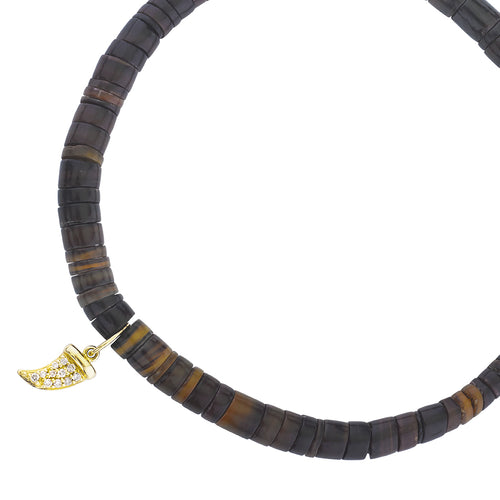 Men's Collection Gold & Diamond Horn on Dark Brown Heishi