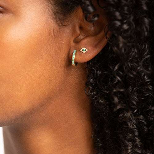 Gold & Turquoise Huggie Hoops