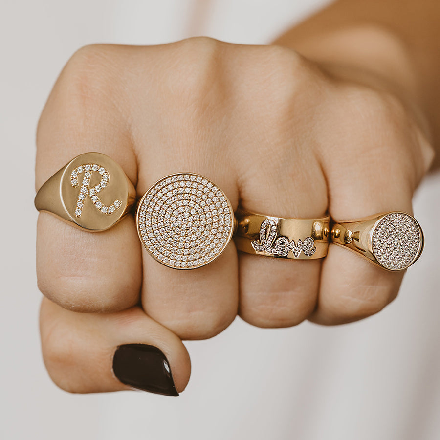 Gold & Diamond Medium Oval Pave Signet Ring - Sydney Evan Fine Jewelry