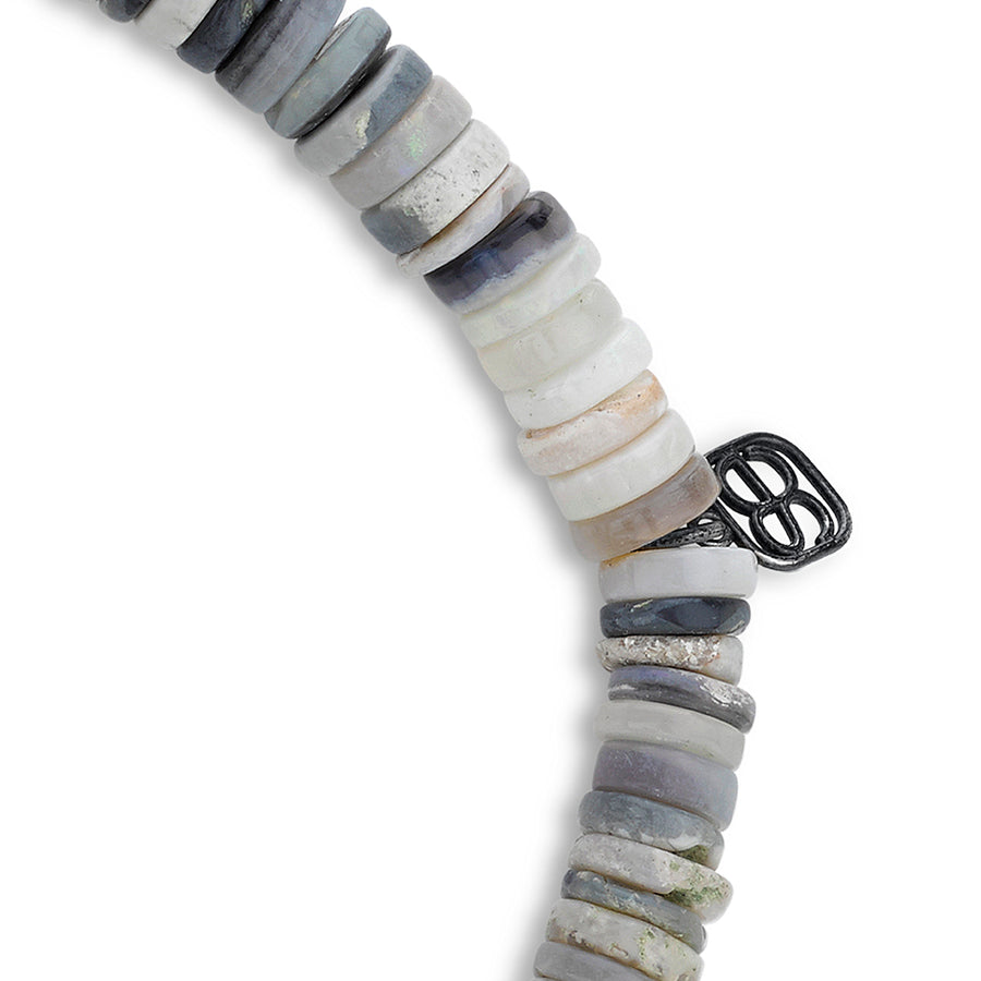 Men's Collection Black Rhodium & Diamond Clover on Australian Opal Heishi - Sydney Evan Fine Jewelry