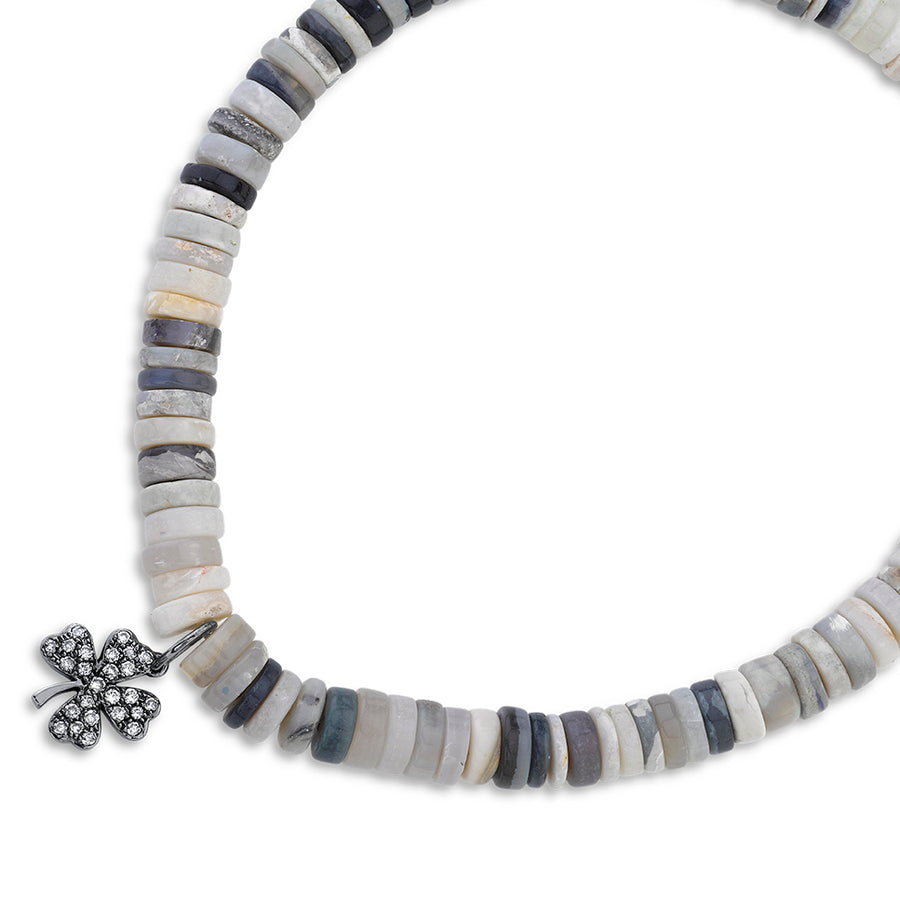 Men's Collection Black Rhodium & Diamond Clover on Australian Opal Heishi - Sydney Evan Fine Jewelry