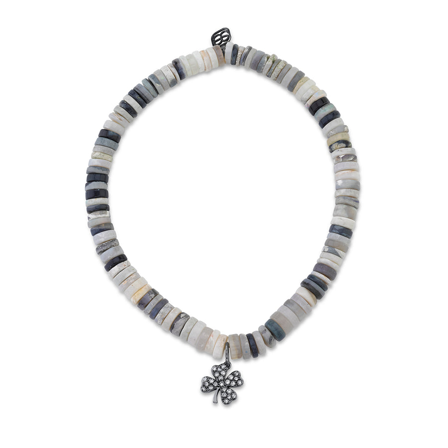 Men's Collection Black Rhodium & Diamond Clover on Australian Opal Heishi - Sydney Evan Fine Jewelry