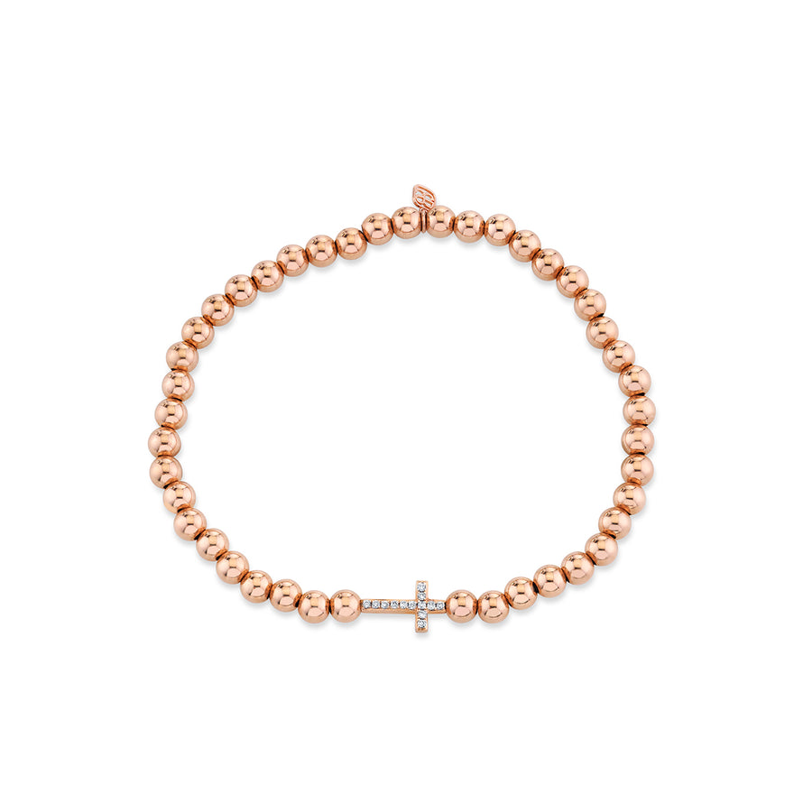 Rose Gold & Diamond Cross on 14k Rose Gold Beads - Sydney Evan Fine Jewelry