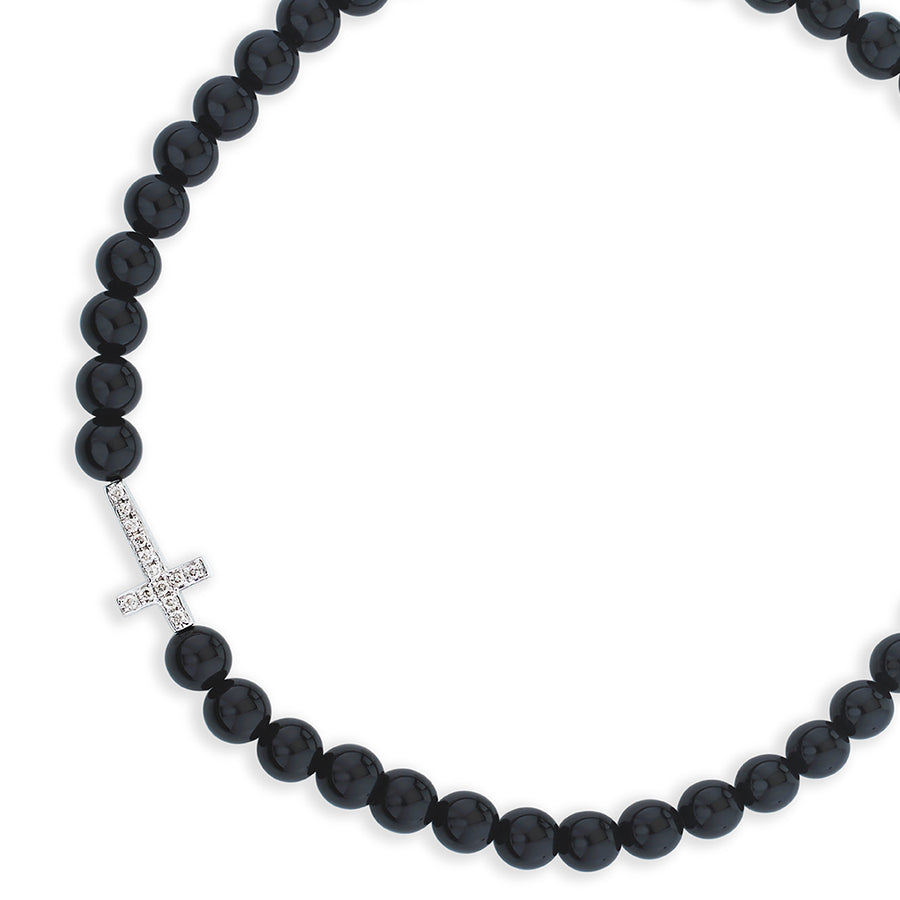 Men's Collection Gold & Diamond Cross on Onyx - Sydney Evan Fine Jewelry