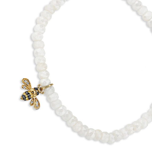 Gold & Diamond Small Bee on Rainbow Moonstone