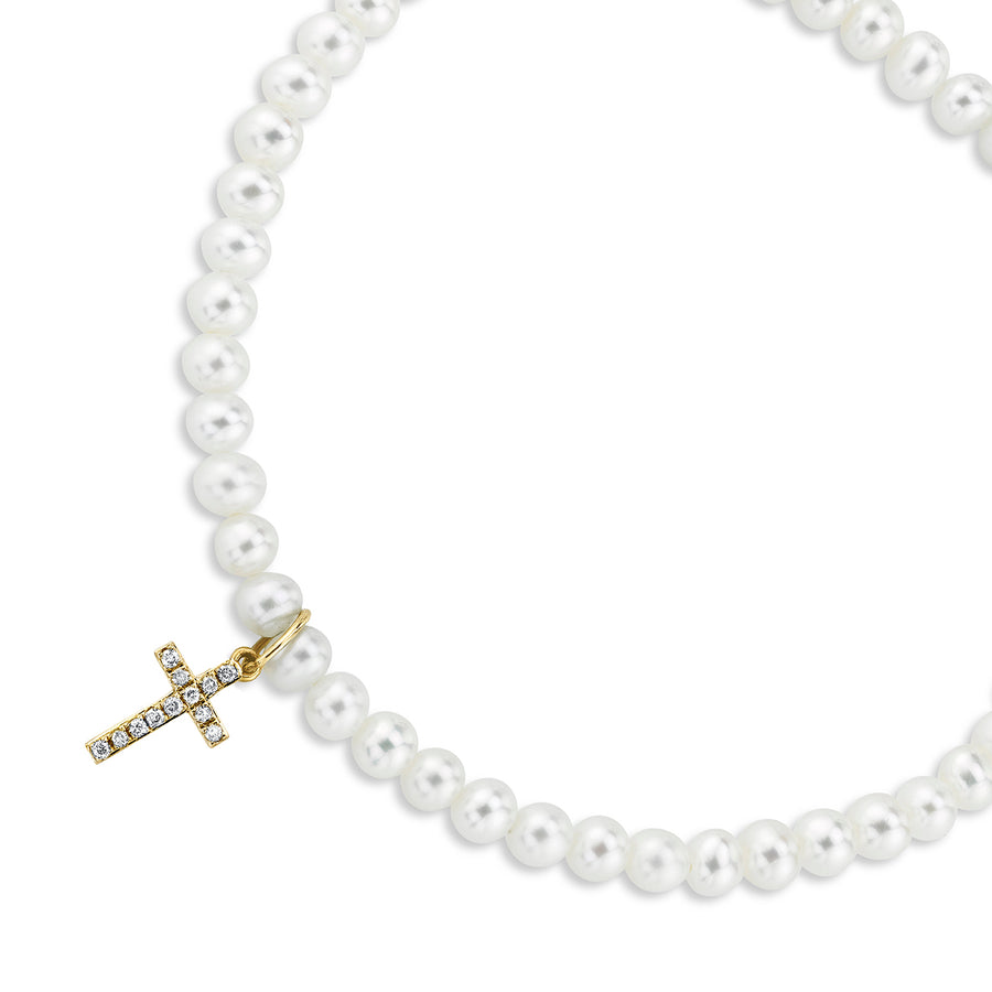 Gold & Diamond Cross on Pearls - Sydney Evan Fine Jewelry