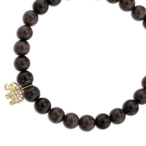 Gold & Diamond Mini Elephant on Brown Jasper