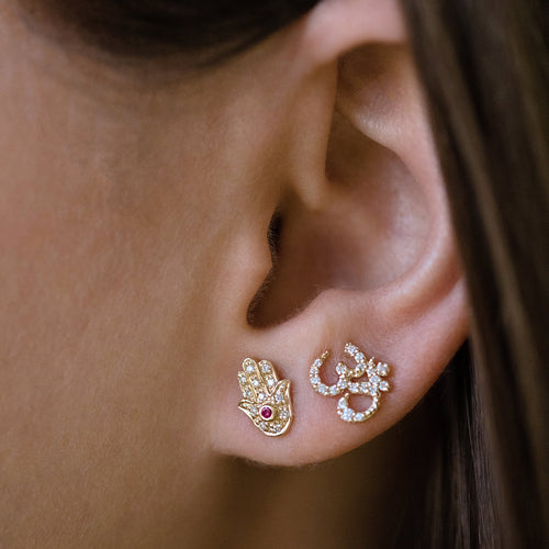 Gold & Diamond Hamsa Stud