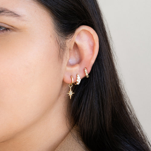 Gold & Diamond Baguette and Round Bezel Huggie Hoops