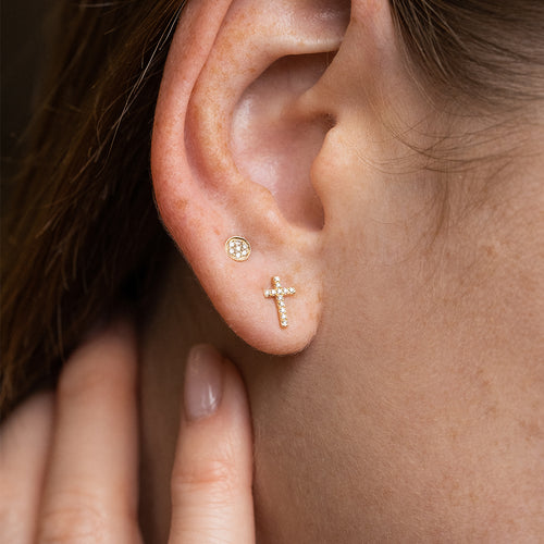 Gold & Diamond Small Cross Stud