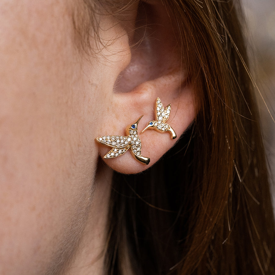 Gold & Diamond Small Hummingbird Stud - Sydney Evan Fine Jewelry