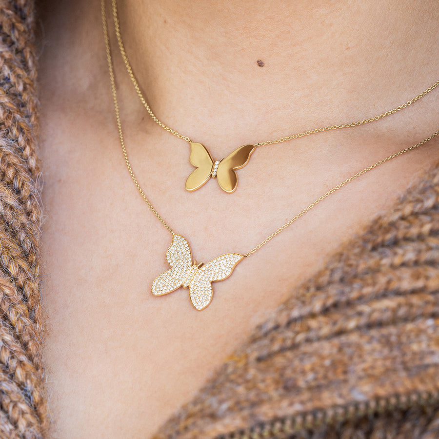 Gold & Diamond Large Butterfly Necklace - Sydney Evan Fine Jewelry