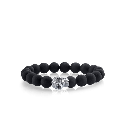 Men's Collection White Gold & Pave Diamond Skull on Onyx