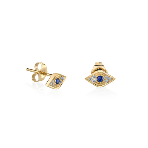 Gold & Diamond Mini Eye with Sapphire Stud