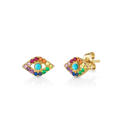 Gold & Diamond Bezel Eye Rainbow Stud