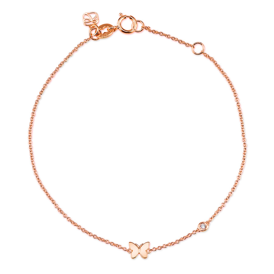 Gold Plated Sterling Silver Butterfly Bracelet with Bezel Set Diamond - Sydney Evan Fine Jewelry